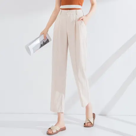 九分冰丝直筒裤女夏季薄款亚麻女裤2023新款窄版烟管休闲天丝裤子商品大图