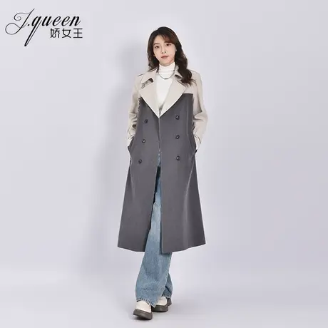 风衣外套女春季新款气质时尚通勤绑带收腰显瘦撞色拼接中长款大衣图片
