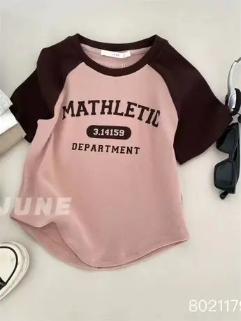 显瘦插肩袖bm风复古字母印花正肩辣妹短袖T恤女短款小个子纯欲夏商品大图