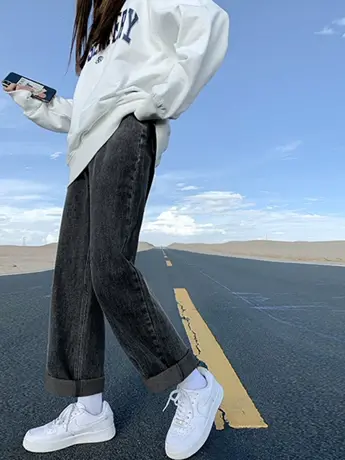 清仓捡漏韩版慵懒风牛仔裤女直筒宽松秋冬小众高腰显瘦阔腿裤潮商品大图