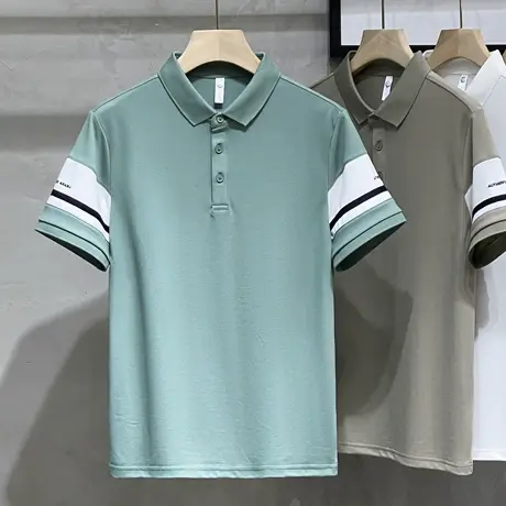 韩版修身青年时尚条纹袖短袖POLO衫男潮流帅气小伙半袖有领子T恤商品大图