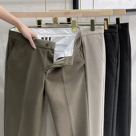 秋冬轻奢加厚保暖毛呢裤基础百搭小西裤男商务修身休闲裤直筒男裤商品大图