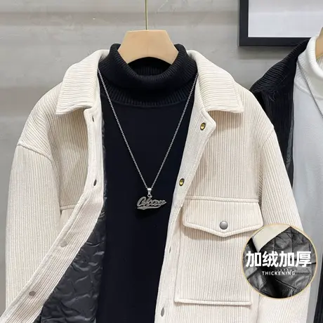 秋冬季翻领灯芯绒夹克男设计感加厚保暖高端休闲外套痞帅冬装棉服图片
