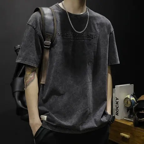 重磅美式复古短袖t恤男夏季宽松胖子大码ins潮牌2024新款半袖体恤图片