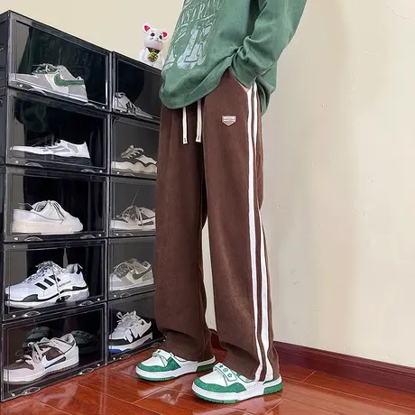 贴标卫裤男款春秋季美式潮牌小众设计感显高宽松运动休闲直筒长裤商品大图