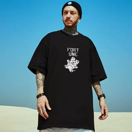 潮牌加肥加大T恤男宽松情侣短袖胖子潮流ins半袖纯棉国潮大码男装图片