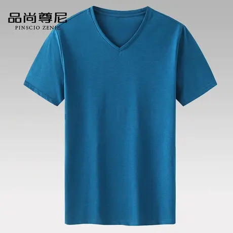 男士体恤净色宽松休闲V领短袖t恤冰丝棉凉感爸爸上衣中老年人夏装图片