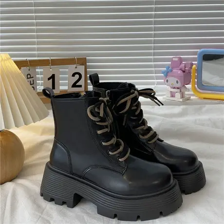 厚底马丁靴女英伦风2024年新款秋冬侧拉链潮ins酷小个子增高短靴商品大图