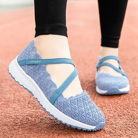 夏季浅口运动鞋子透气网面妈妈鞋宽胖脚中老年奶奶鞋老北京布鞋女商品大图