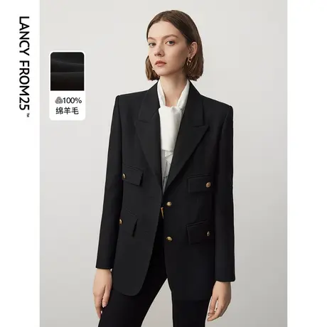 朗姿纯羊毛复古工装风西装外套2023冬季新款职业气质通勤西服上衣图片