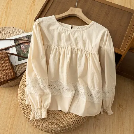 享永子长袖全棉衬衫文艺复古拼接小众设计高级感上衣2024春秋新款图片