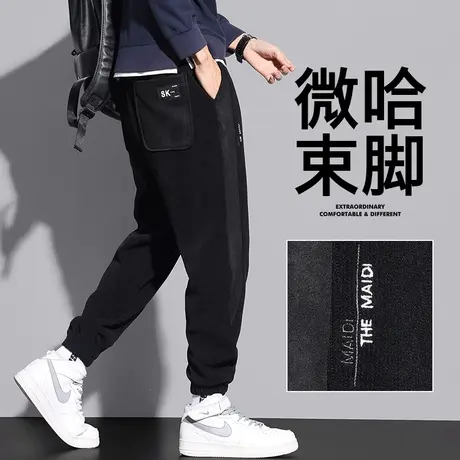 秋冬季男士休闲裤卫裤男款宽松紧腰条纹运动青少年2023新款男裤子商品大图