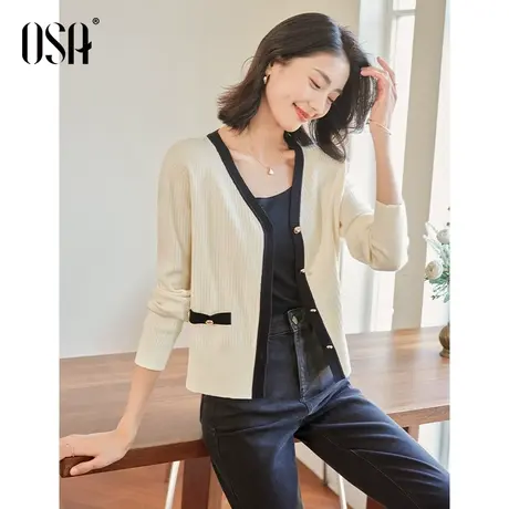 OSA欧莎 早春装2023年新款女士简约小香风短款针织开衫毛衣外套商品大图
