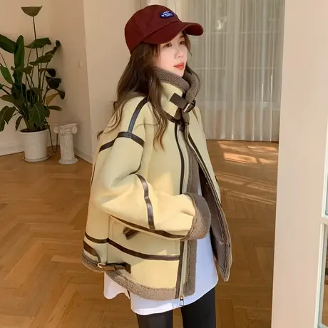 OtherMix 加绒加厚保暖上衣外套女2023秋冬新款撞色休闲百搭外套图片