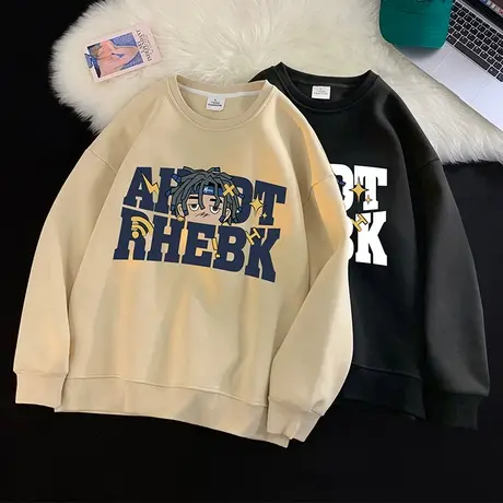 立体发泡印花套头圆领春秋季卫衣男美式oversize宽松长袖打底衫潮商品大图