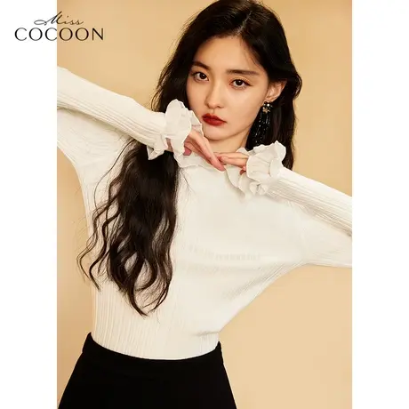 missCOCOON花朵领长袖毛针织衫女2022新款冬显瘦复古时尚打底上衣图片