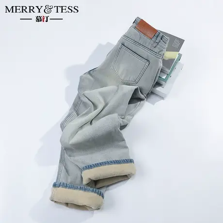 浅色加绒阔腿牛仔裤女秋冬2023年新款高腰显瘦小个子窄版直筒裤子图片