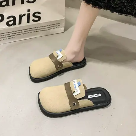 包头拖鞋女春秋外穿2024新款防滑半拖复古小众设计感配裙子勃肯鞋商品大图