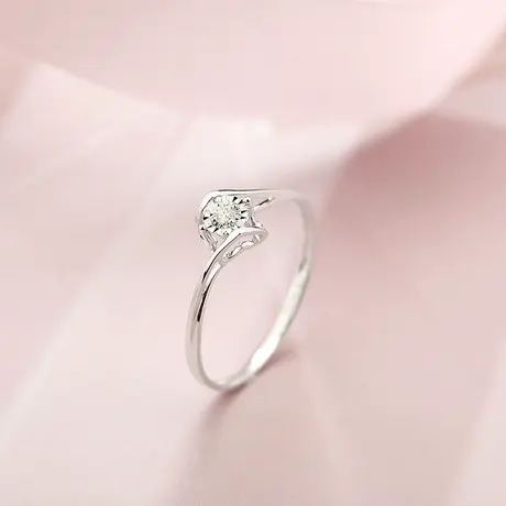 珂兰旗舰店 天使之吻18K金白钻石戒指Au750结婚求婚订婚钻戒定制商品大图
