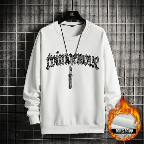 秋冬季男士卫衣加绒韩版宽松字母腰果花印花打底衫ins潮流上衣服商品大图