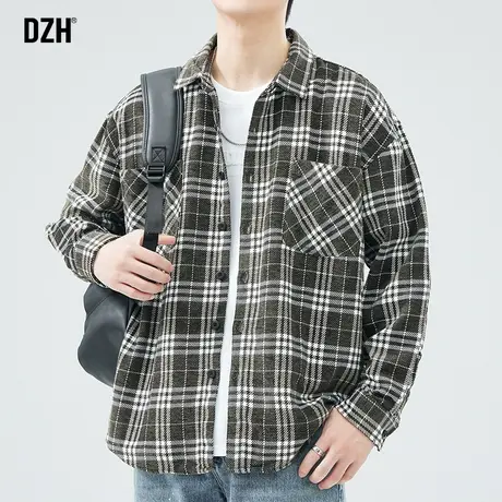 男士复古格子衬衫男长袖春季潮牌条纹衬衣外套男款2024年新款上衣商品大图