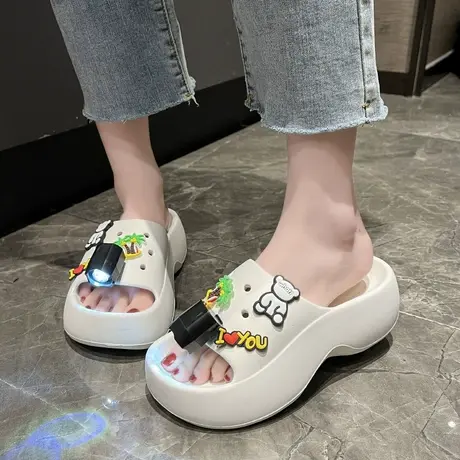 拖鞋女夏季外穿新款网红ins潮夜光灯厚底踩屎感女士凉拖室内家居商品大图