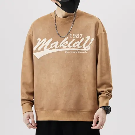 秋天男装麂皮绒印花重磅圆领卫衣春秋款潮牌痞帅长袖上衣秋季男装图片