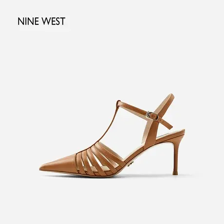 Nine West/玖熙包头凉鞋女2023年夏季新款尖头牛皮革高跟罗马凉鞋商品大图