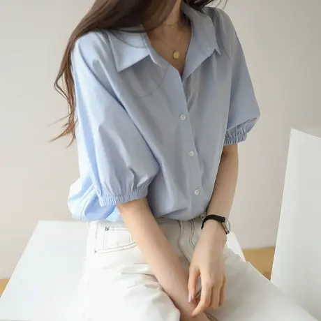 【清仓到手仅需99元】泡泡袖短袖衬衫韩版设计感小众衬衣女图片