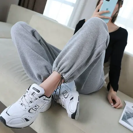 运动裤女春季宽松束脚2023新款裤子外穿显瘦休闲灰色学生卫裤韩版商品大图