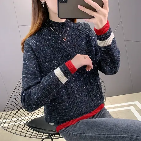 半高领毛衣女春装新款韩版宽松外穿套头加厚内搭长袖针织打底衫女商品大图