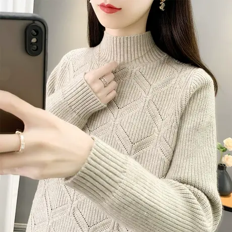 2023年秋冬新款半高领毛衣女宽松外穿套头加厚保暖打底衫女针织衫商品大图