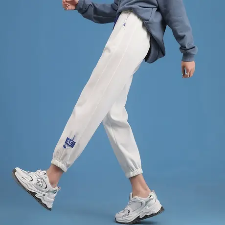 白色运动裤女2023新款春夏薄款小个子九分裤宽松休闲裤束脚哈伦裤商品大图