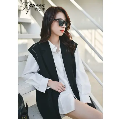 黑色西装马甲女士2023夏季新款百搭时尚宽松坎肩背心叠穿马夹外套图片