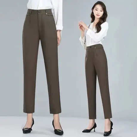 九分西装裤女小个子秋季2023高腰直筒洋气烟管裤高级显瘦黑色西裤商品大图