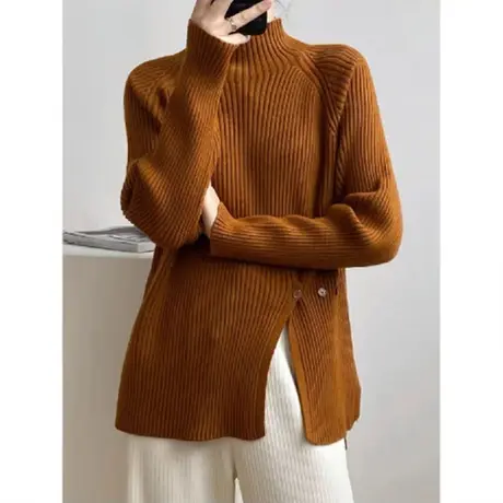半高领毛衣女秋冬季加厚设计感小众慵懒风针织上衣显瘦内搭打底衫商品大图