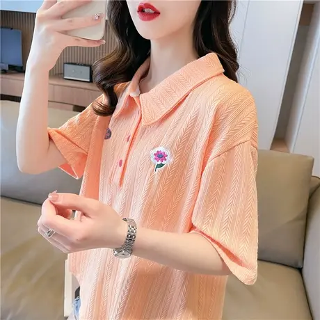 短袖t恤女夏季2023新款韩版宽松polo领洋气设计感小个子短款上衣图片