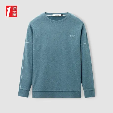 海一家字母绣花舒适套头衫2023秋季新款圆领线条装饰长袖T恤男商品大图