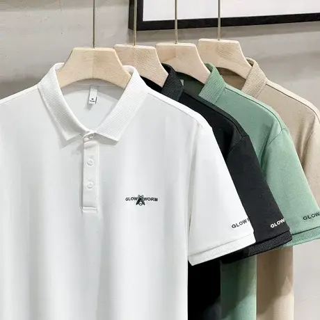 夏季2023新款男士短袖Polo衫高端翻领冰丝T恤修身半袖体恤男装潮商品大图