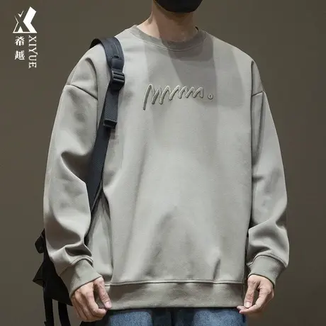 希越圆领380g重磅休闲卫衣男秋季宽松大码ins潮流百搭刺绣打底衫商品大图