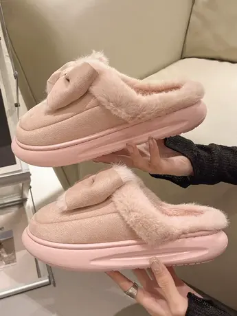 蝴蝶结包头棉拖鞋女士秋冬季2023新款百搭厚底防滑毛毛绒保暖棉拖商品大图