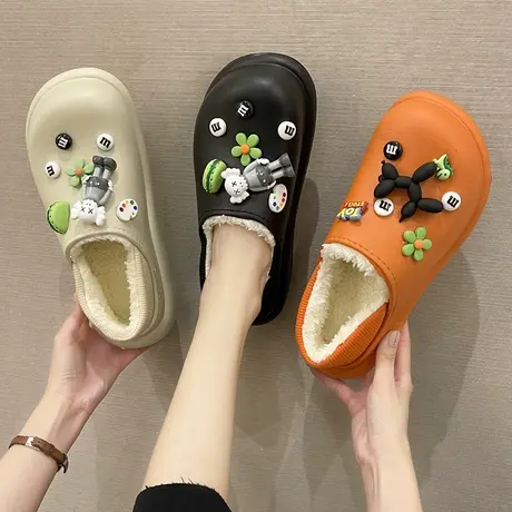 防水棉拖鞋女新款冬季包跟室内居家防滑可爱卡通公仔毛绒外穿棉鞋商品大图