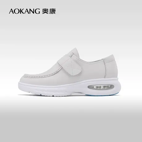 奥康女鞋 2023秋季新款真皮护士鞋带气垫不累脚白色医护鞋单鞋商品大图