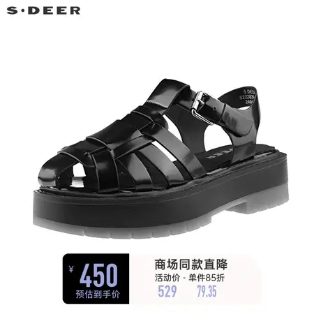 sdeer圣迪奥女装个性黑色厚底罗马鞋凉鞋S22283911🚷图片