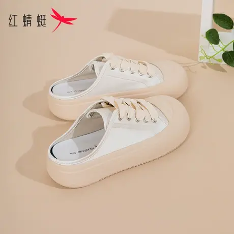 红蜻蜓小众设计包头拖鞋女外穿2023夏季新款懒人一脚蹬帆布凉拖鞋商品大图