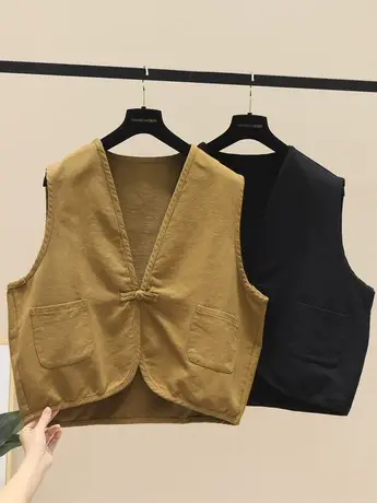 马甲女春秋季2023新款文艺复古纯色V领盘扣外套开衫坎肩马夹潮款商品大图