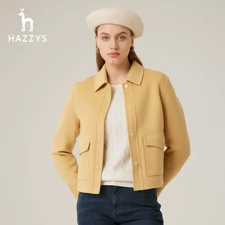 【商场同款】Hazzys哈吉斯衬衫领短款羊毛大衣女士秋冬季新款外套图片