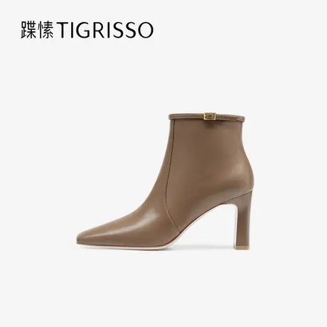 蹀愫冬高跟8厘米短靴棕色侧拉链时装靴女TA54769-50图片