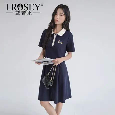 蓝若水大码女装2025夏季新款胖MM收腰Polo领显瘦气质学院风连衣裙商品大图