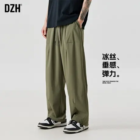 男士军绿色垂感冰丝裤男款夏季薄款2025新款休闲裤直筒弹力空调裤商品大图